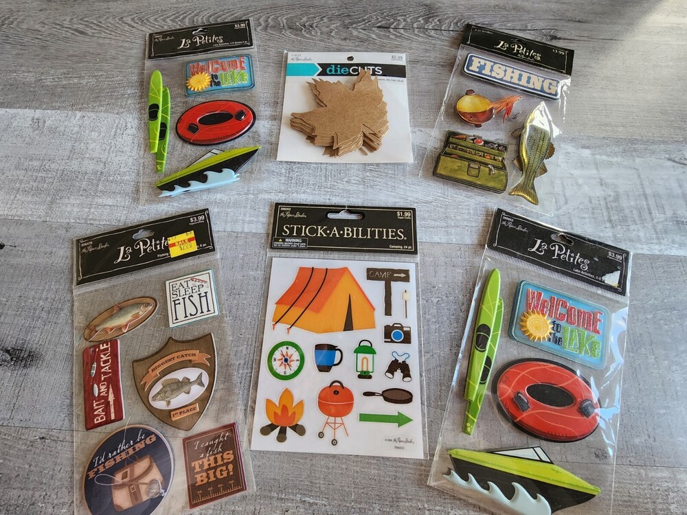 Scrapbook Stickers LOT - Fishing Camping Lake Vacation Cabin Retired NEW 34